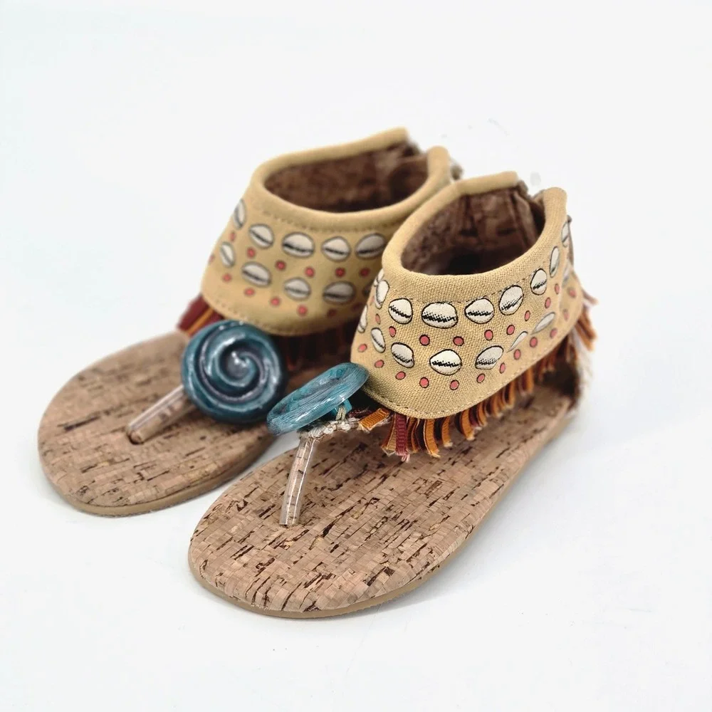 Disney Moana Costume Shoes Toddler Size 7/8 Princess Dress Up Sandals Zip EUC